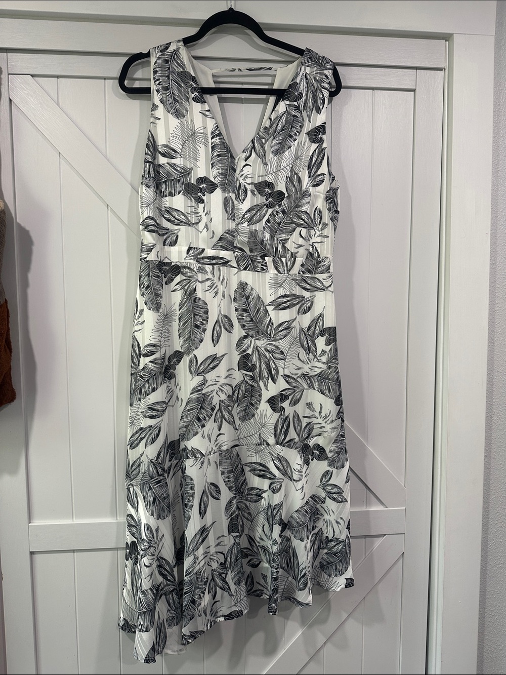 Sam Edelman White Midi Dress with Black Leaf Print